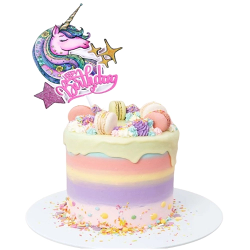 Topper ozdoby na tort jednorożec napis Happy Birthday kolorowy unicorn dekoracje urodzinowe